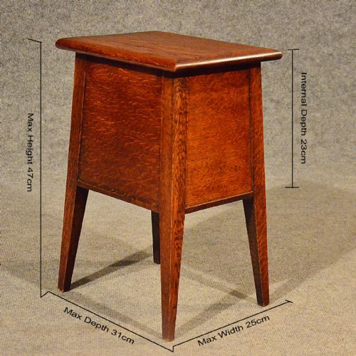 fig 1. Antique Arts & Crafts Oak Sewing Ladies Work Box Stool by St. Dunstan's c1920