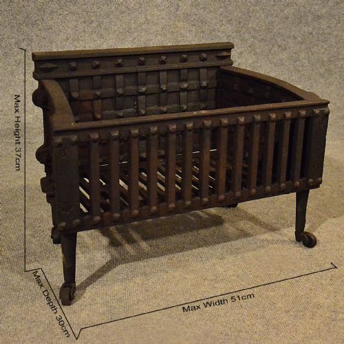 fig 1. Antique Fire Basket Chimney Hearth Fireplace Iron Grate on Castors c1900