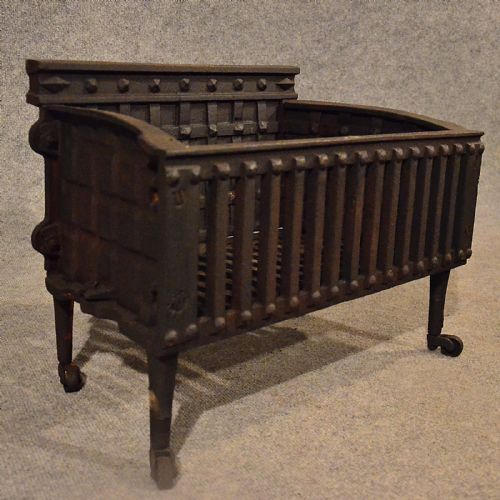 fig 2. Antique Fire Basket Chimney Hearth Fireplace Iron Grate on Castors c1900