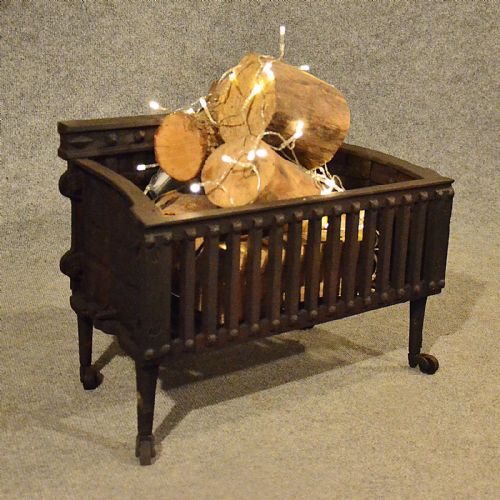 fig 3. Antique Fire Basket Chimney Hearth Fireplace Iron Grate on Castors c1900