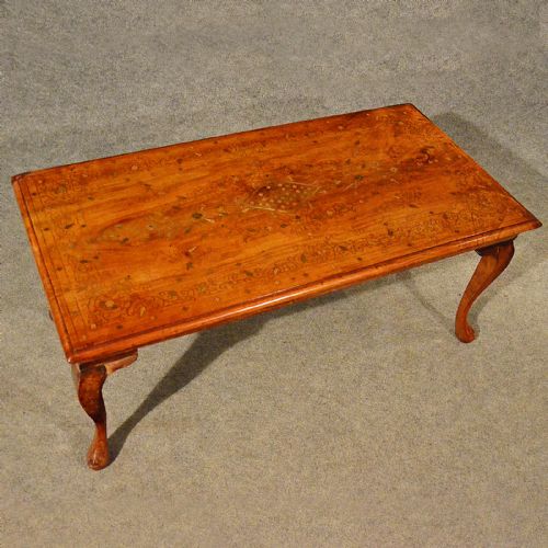 fig 2. Antique Coffee Table Serving Tea Occasional Magazine Brass Inlaid Mahogany c1900