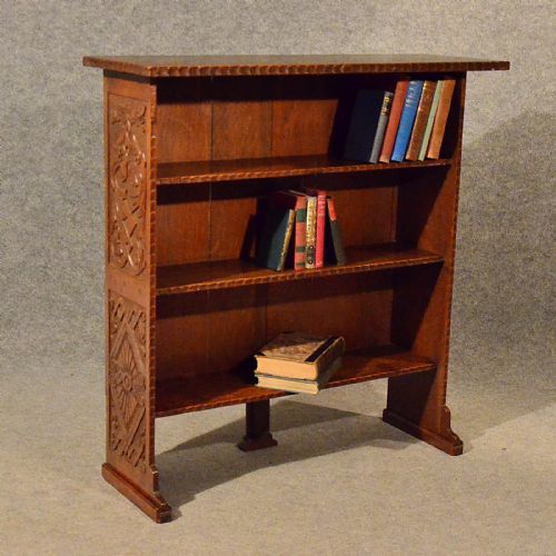 Antique Oak Open Bookcase Display Shelves Library Carved Cabinet Edwardian C1910