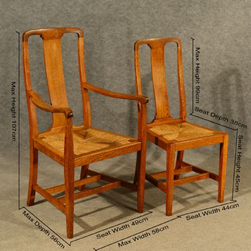 fig 1. Antique Oak Chairs Set 6 With Carvers Kitchen or Dining Quality Edwardian c1910