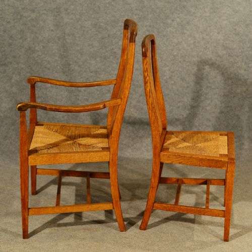 fig 3. Antique Oak Chairs Set 6 With Carvers Kitchen or Dining Quality Edwardian c1910