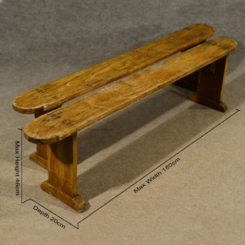 fig 1. Antique Pair of 6' Elm Bench Benches Pew Stool Quality English Victorian c1900