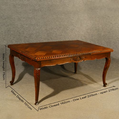 fig 1. Antique Extending Kitchen Dining Table French Oak Draw Leaf 6 - 12 Seater c1930