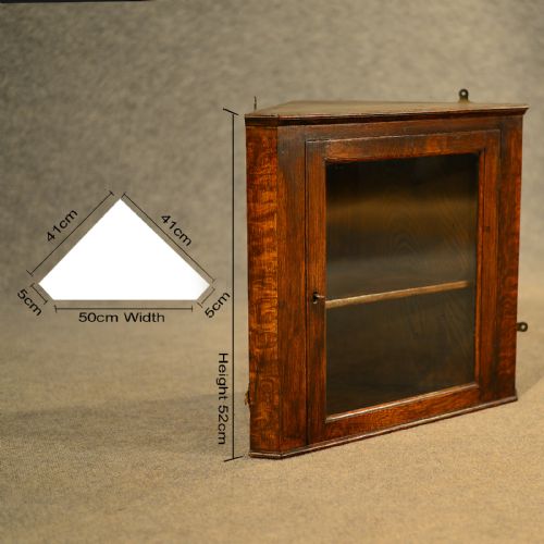 fig 1. Antique Small Oak Corner Cupboard English Edwardian Wall Cabinet Glazed c1910