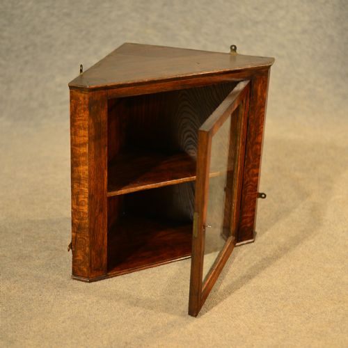 fig 3. Antique Small Oak Corner Cupboard English Edwardian Wall Cabinet Glazed c1910