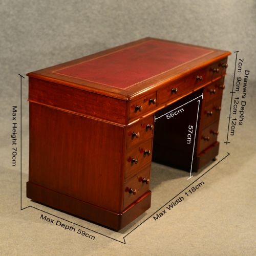 fig 1. Antique Mahogany Pedestal Desk Partners Table Quality Victorian English c1900