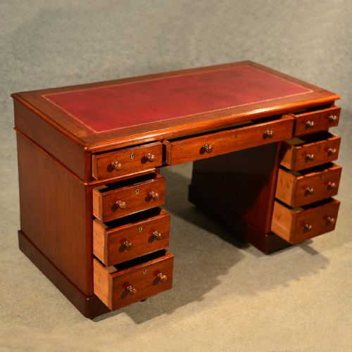 fig 3. Antique Mahogany Pedestal Desk Partners Table Quality Victorian English c1900