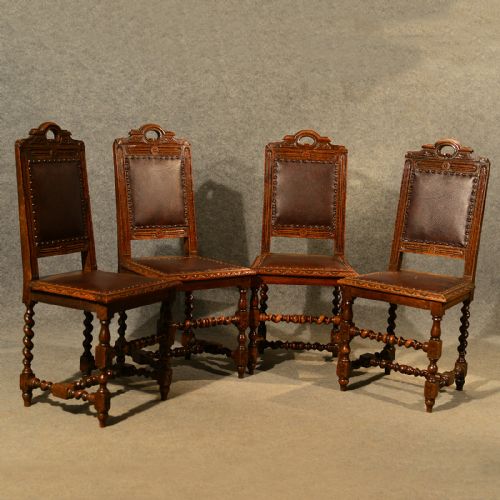 Antique Oak Chairs Set 4 Kitchen Dining English Edwardian Tudor Revival C1910