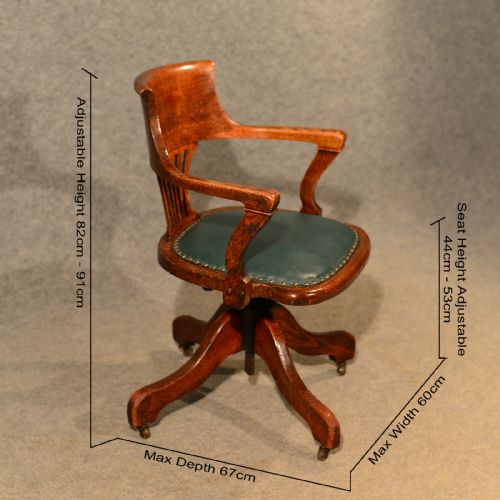 fig 1. Antique Oak Office Desk Elbow Study Swivel Chair Quality Vintage Edwardian c1910
