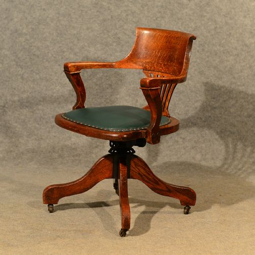 fig 2. Antique Oak Office Desk Elbow Study Swivel Chair Quality Vintage Edwardian c1910