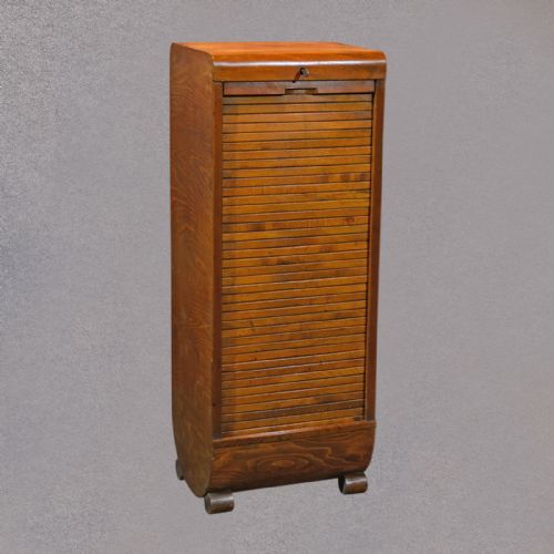 Antique Art Deco Tambour Front Cabinet, Oak Filing Drawers, English C1930-35