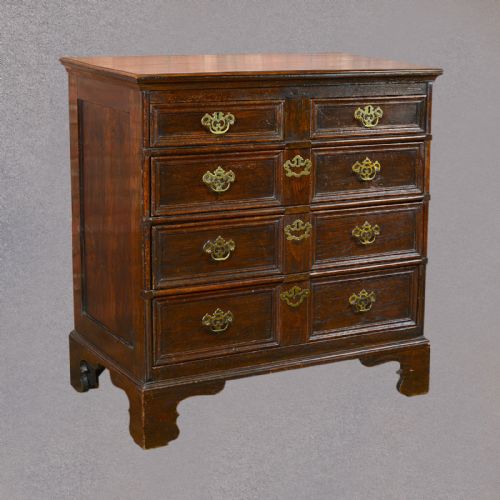 fig 1. Antique Chest of Drawers, English Oak Panelled Georgian Furniture Early C18th