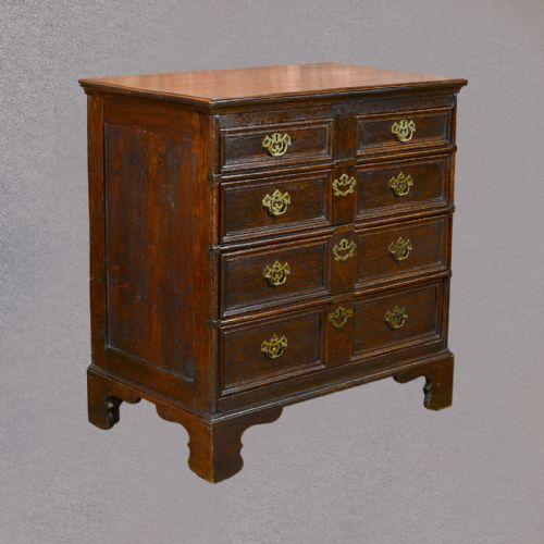 fig 2. Antique Chest of Drawers, English Oak Panelled Georgian Furniture Early C18th