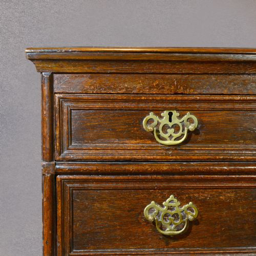 fig 3. Antique Chest of Drawers, English Oak Panelled Georgian Furniture Early C18th