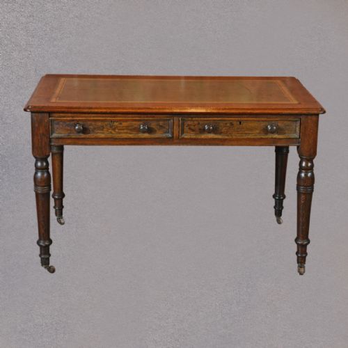 Antique Desk, Leather Library Writing Table, Victorian English Oak Study C1900