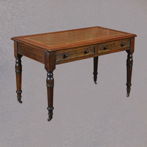 fig 1. Antique Desk, Leather Library Writing Table, Victorian English Oak Study c1900
