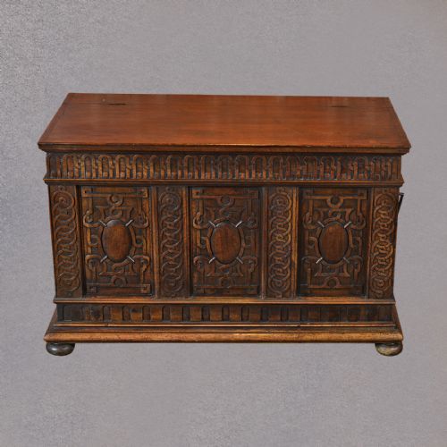 Antique French Coffer Carved Walnut Plank Chest 19th Century Trunk C1800