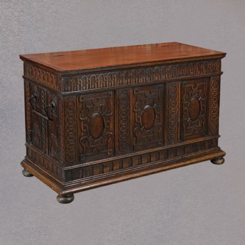 fig 2. Antique French Coffer Carved Walnut Plank Chest 19th Century Trunk C1800