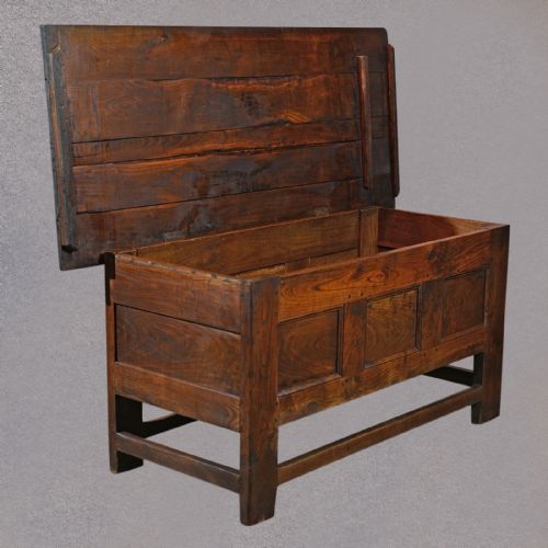 Antique French Coffer Table Chest Oak Panelled Storage Trunk 18th Century