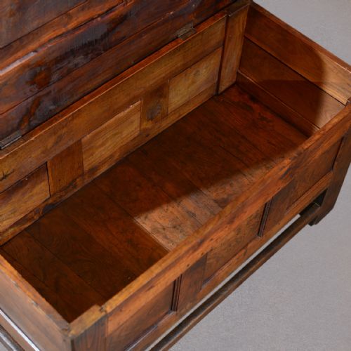 fig 1. Antique French Coffer Table Chest Oak Panelled Storage Trunk 18th Century