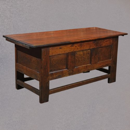 fig 2. Antique French Coffer Table Chest Oak Panelled Storage Trunk 18th Century