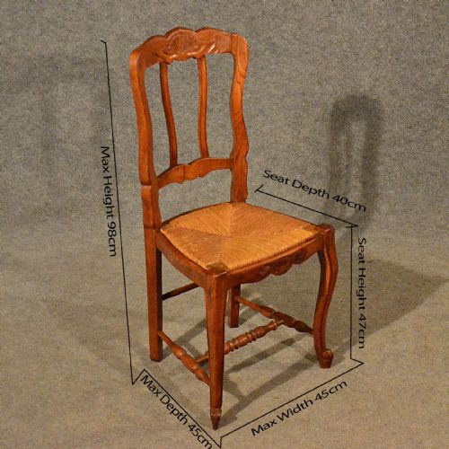 fig 1. Antique French Oak Chairs x 4 Kitchen Dining Vintage Quality Rush Seat c1930