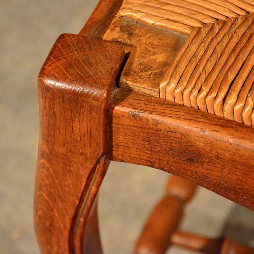 fig 3. Antique French Oak Chairs x 4 Kitchen Dining Vintage Quality Rush Seat c1930