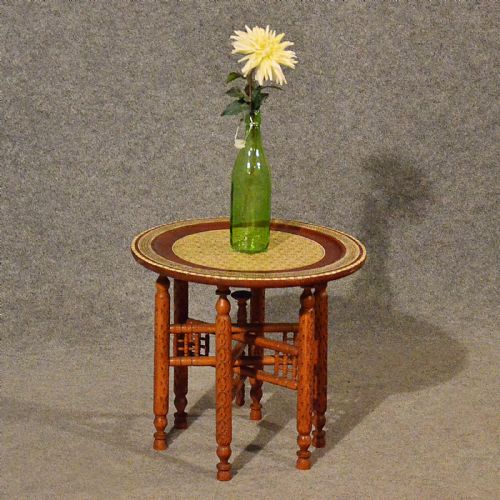 Antique Coffee Tea Table Berber Art Deco Tray Lamp Oriental Inlaid Folding C1930