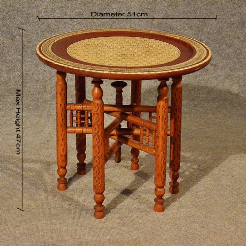 fig 1. Antique Coffee Tea Table Berber Art Deco Tray Lamp Oriental Inlaid Folding c1930