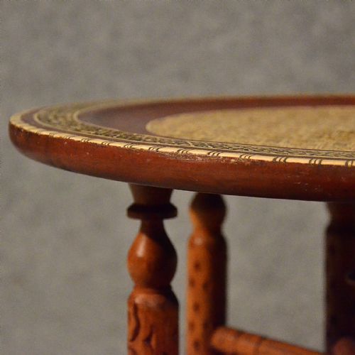 fig 3. Antique Coffee Tea Table Berber Art Deco Tray Lamp Oriental Inlaid Folding c1930