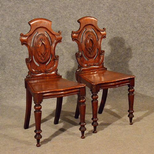 Antique Pair of Oak Hall Side Chairs Quality Early English Victorian C1850
