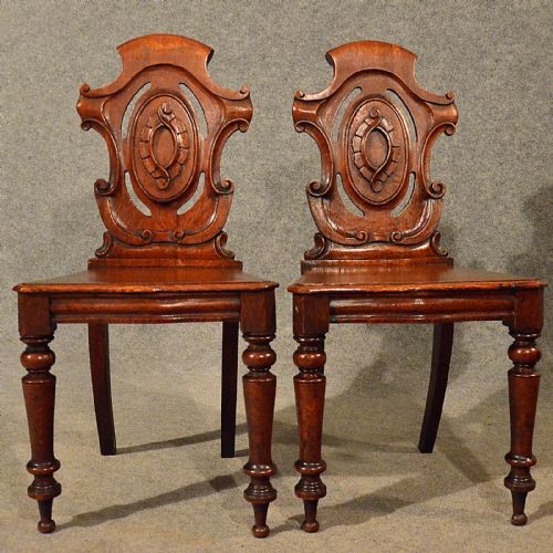 fig 2. Antique Pair of Oak Hall Side Chairs Quality Early English Victorian c1850