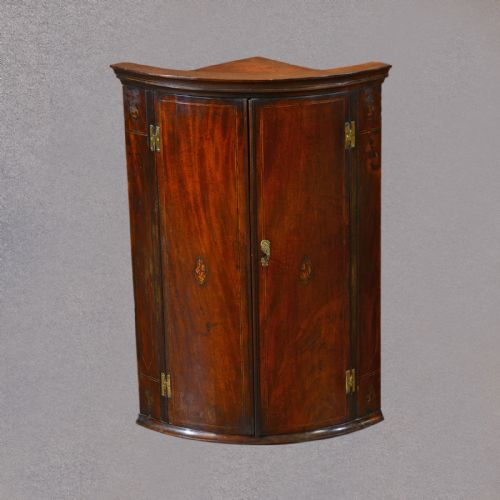 Antique Hanging Corner Cabinet, Georgian Bow Fronted Cupboard, English C1780
