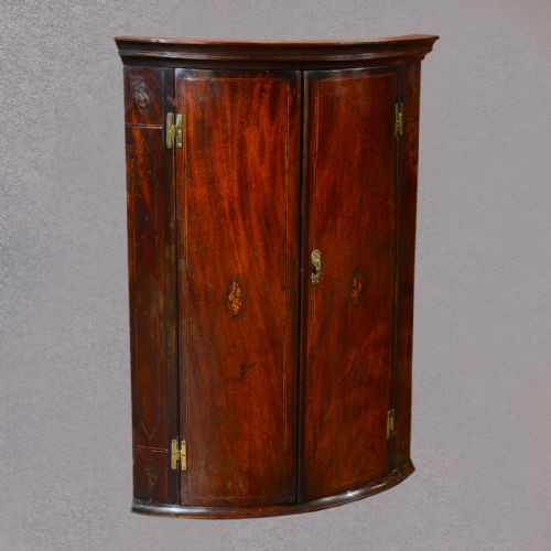 fig 1. Antique Hanging Corner Cabinet, Georgian Bow Fronted Cupboard, English c1780