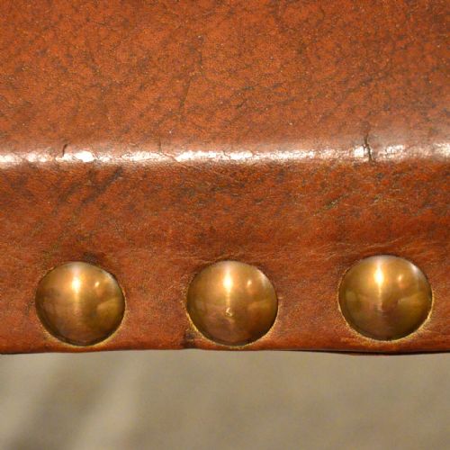 fig 3. Antique Oak Chairs & Carvers Set 6 Leather Seat Edwardian Jacobean Revival c1910