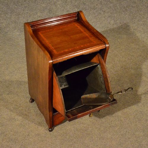 Antique Log Bin Coal Purdonium Fire Side Hearth Store Edwardian Mahogany C1910