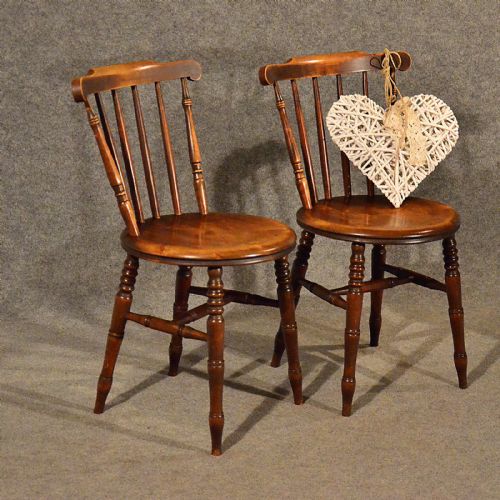 Antique Pair Windsor Chairs in Beech Quality Kitchen Dining Victorian C1900