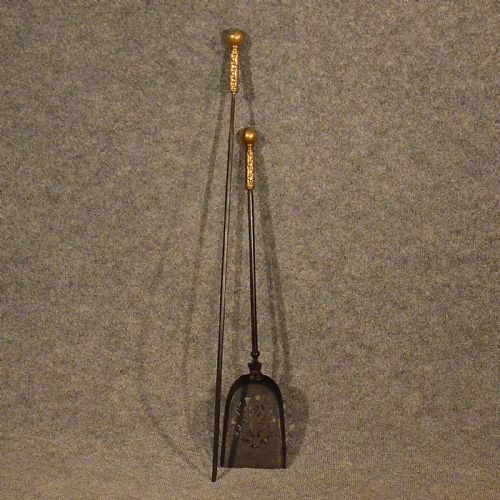 Antique Fire Tools Long Poker & Hearth Fireplace Shovel Quality Victorian C1850