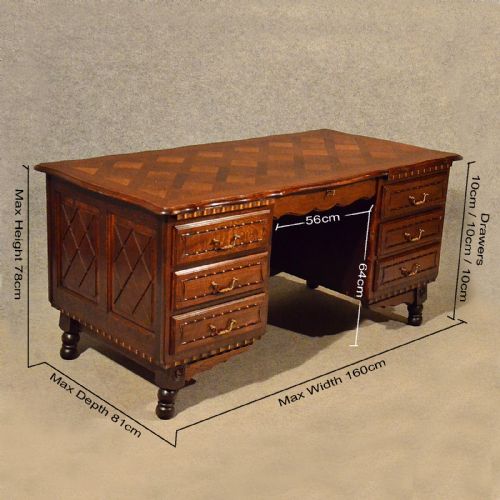 fig 1. Antique Pedestal Office Desk Library Writing Table Quality Carved Oak 20th Century