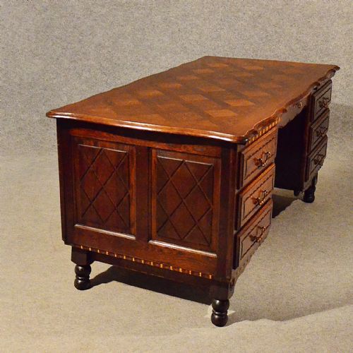fig 2. Antique Pedestal Office Desk Library Writing Table Quality Carved Oak 20th Century