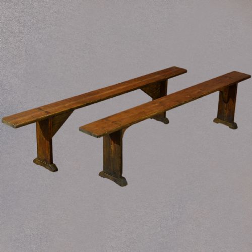 fig 1. Antique Pair of Benches Kitchen Seats, Pine Plank Dining Stool, c1900