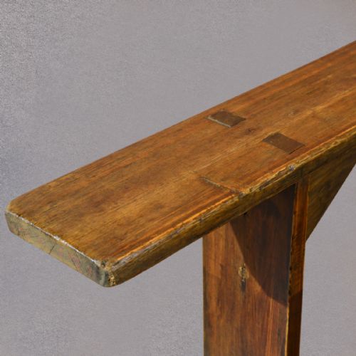 fig 2. Antique Pair of Benches Kitchen Seats, Pine Plank Dining Stool, c1900