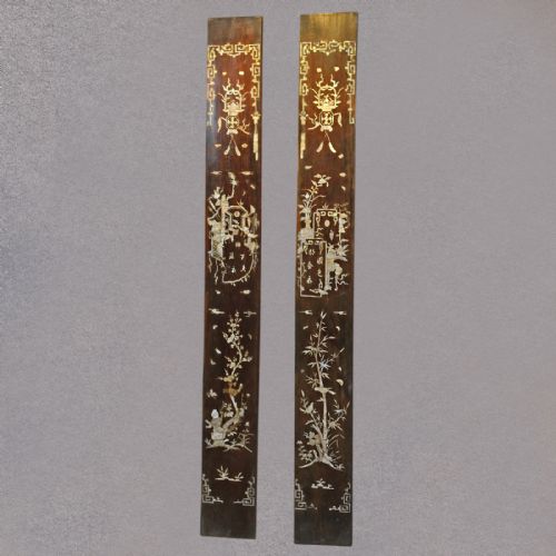 fig 1. Antique Pair of Chinese Panels Hardwood Inlaid with Mother of Pearl 19th Century