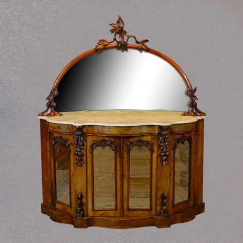 Antique Serpentine Sideboard Walnut Buffet Credenza Server Cabinet C1860