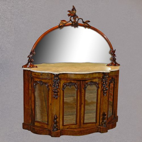 fig 1. Antique Serpentine Sideboard Walnut Buffet Credenza Server Cabinet c1860
