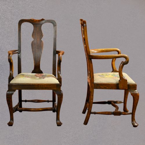 fig 3. Antique Set of Six Dining Chairs, Victorian 'Queen Anne' Style English Oak c1890