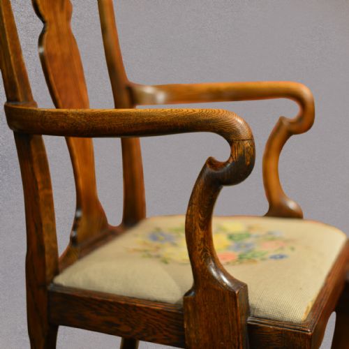 fig 4. Antique Set of Six Dining Chairs, Victorian 'Queen Anne' Style English Oak c1890
